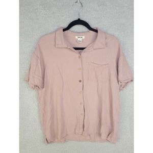 Rachel Paige Women's Blouse Small Pink Linen Blend Short Sleeve Button Up Shirt